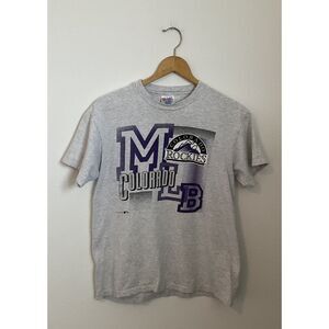 Vintage 1993 Colorado Rockies T-Shirt Gray Hanes Heavyweight MLB Big Logo M
